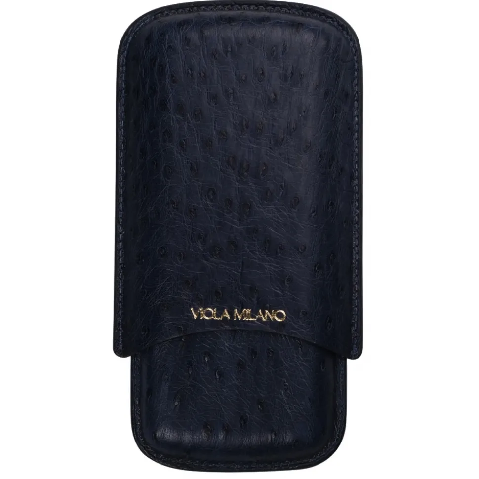 Viola Milano - Ostrich Cigar Case - Navy - Handmade in Italy - Luxury Exclusive Collection - Avvenice
