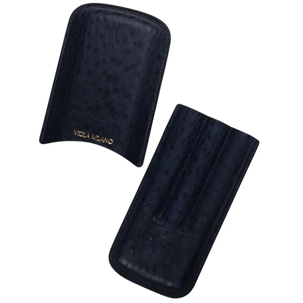 Viola Milano - Ostrich Cigar Case - Navy - Handmade in Italy - Luxury Exclusive Collection - Avvenice