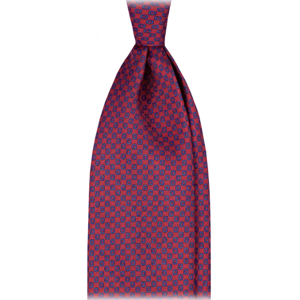 Viola Milano - Oval Pattern Selftipped Silk Tie - Red - Handmade in Italy - Luxury Exclusive Collection - Avvenice