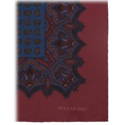 Viola Milano - Paisley Archive Printed Silk Pocket Square - Red/Sea - Handmade in Italy - Luxury Exclusive Collection - Avvenice
