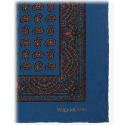 Viola Milano - Paisley Archive Printed Silk Pocket Square - Blue - Handmade in Italy - Luxury Exclusive Collection - Avvenice