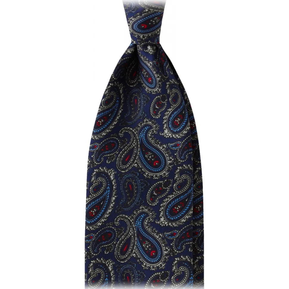 Viola Milano - Paisley Pattern 3-Fold Handprinted Untipped Silk Tie - Navy - Handmade in Italy - Luxury Exclusive Collection - Avvenice