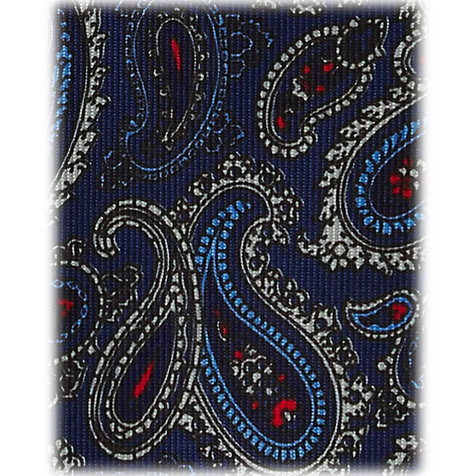 Viola Milano - Paisley Pattern 3-Fold Handprinted Untipped Silk Tie - Navy - Handmade in Italy - Luxury Exclusive Collection - Avvenice