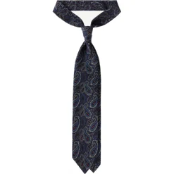 Viola Milano - Paisley Pattern 3-Fold Handprinted Untipped Silk Tie - Navy - Handmade in Italy - Luxury Exclusive Collection - Avvenice