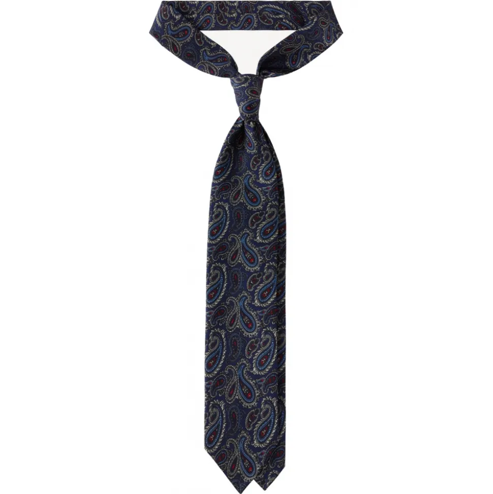 Viola Milano - Paisley Pattern 3-Fold Handprinted Untipped Silk Tie - Navy - Handmade in Italy - Luxury Exclusive Collection - Avvenice
