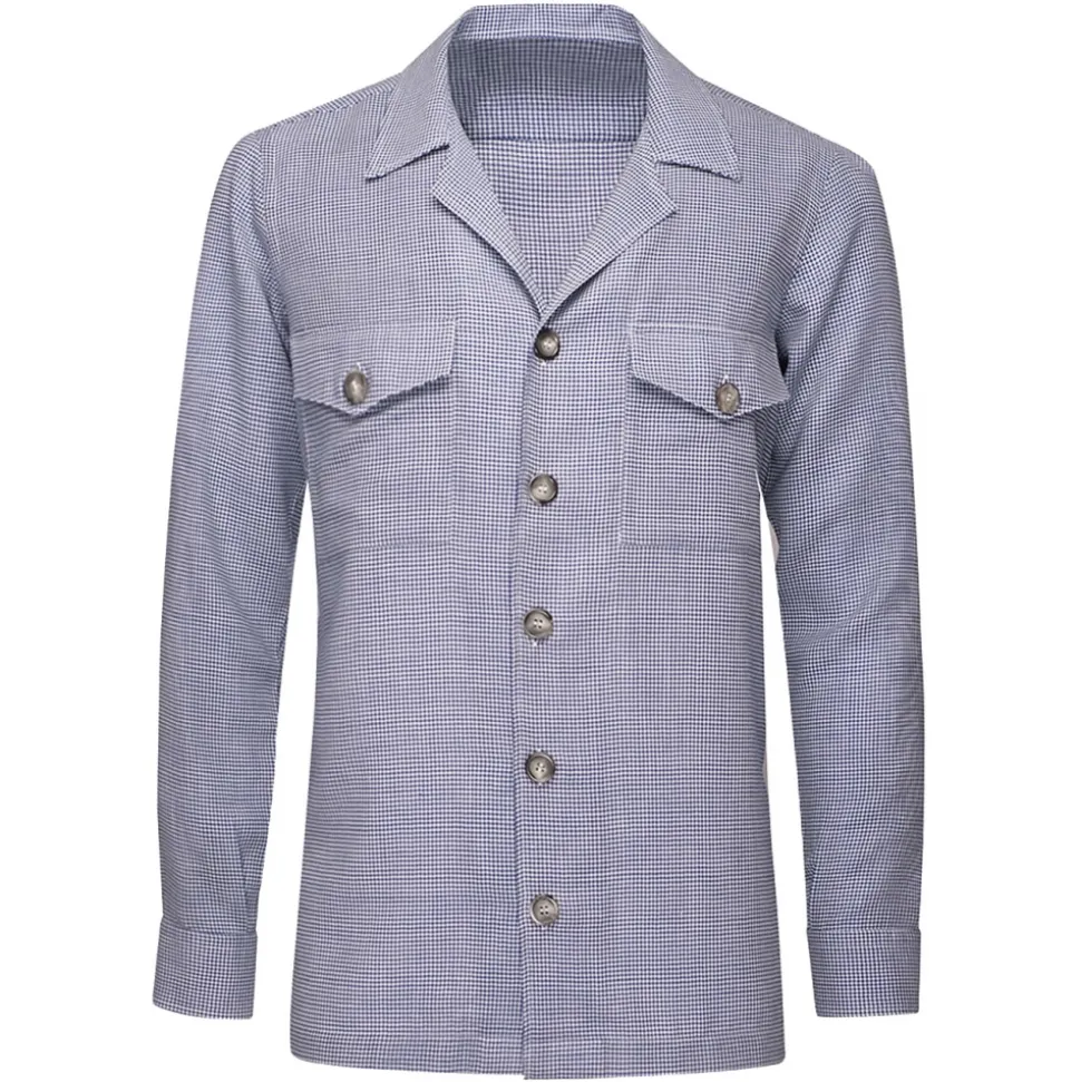 Viola Milano - Pied de Poule Cashmere/Silk Overshirt - Sea Mix - Handmade in Italy - Luxury Exclusive Collection - Avvenice