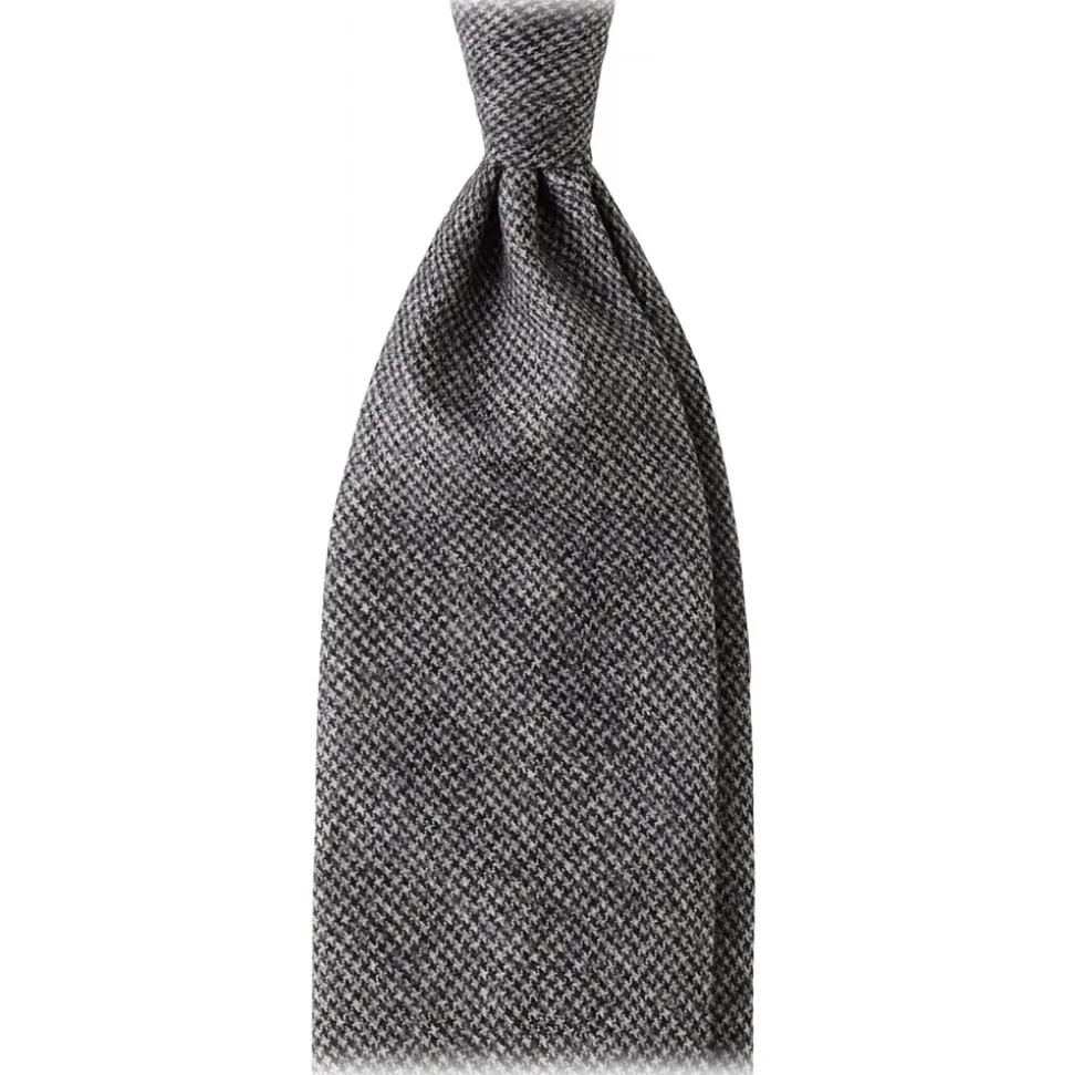 Viola Milano - Pied de Poule Wool 3-Fold Tie - Grey Mix - Handmade in Italy - Luxury Exclusive Collection - Avvenice