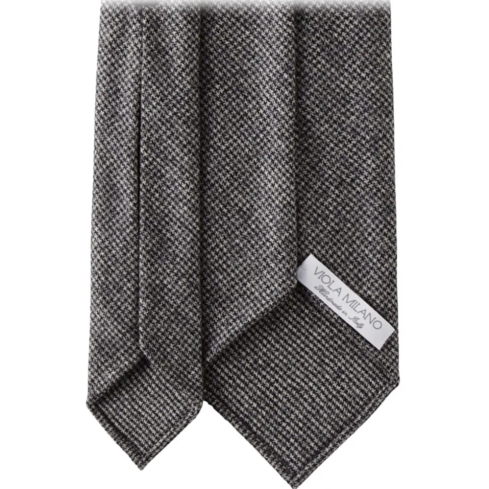 Viola Milano - Pied de Poule Wool 3-Fold Tie - Grey Mix - Handmade in Italy - Luxury Exclusive Collection - Avvenice