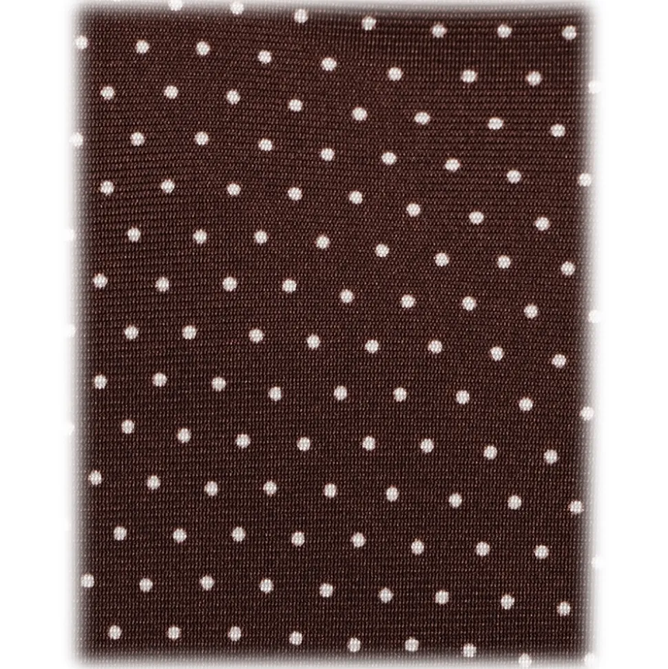 Viola Milano - Pin Dot Selftipped Silk Tie - Brown/White - Handmade in Italy - Luxury Exclusive Collection - Avvenice