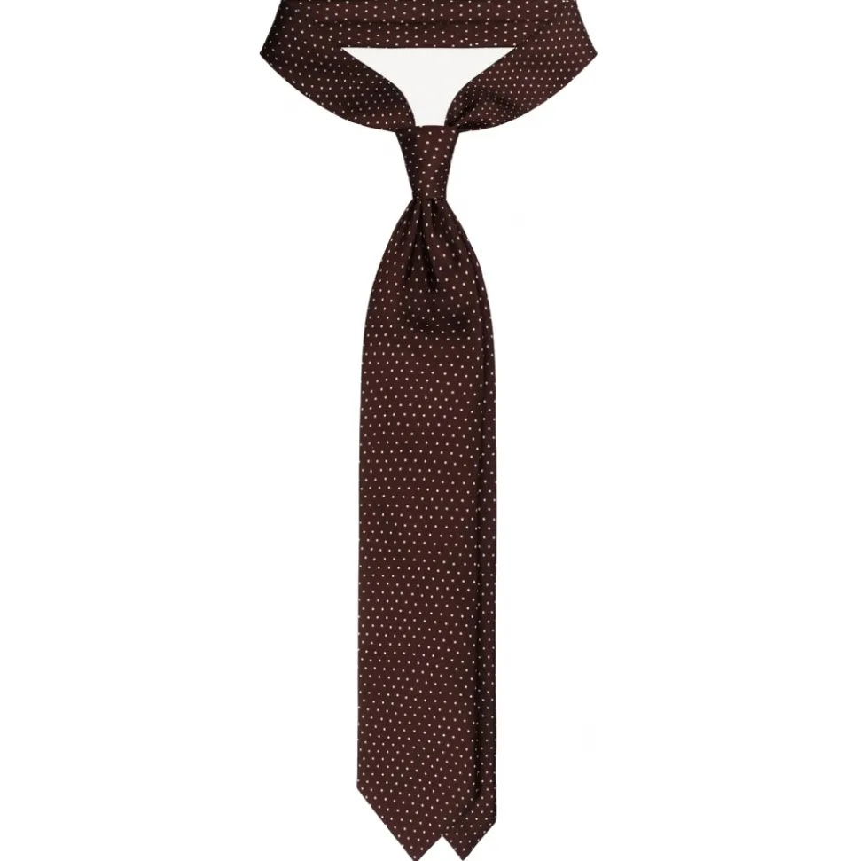 Viola Milano - Pin Dot Selftipped Silk Tie - Brown/White - Handmade in Italy - Luxury Exclusive Collection - Avvenice