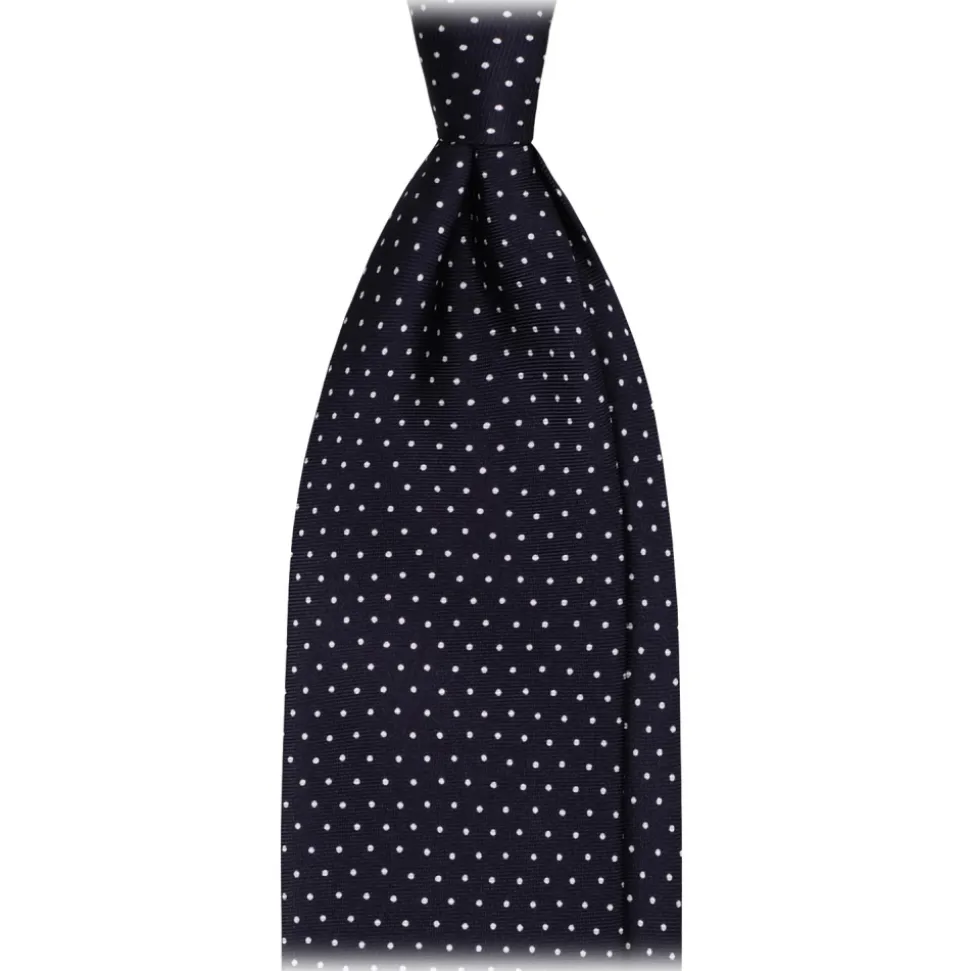 Viola Milano - Pin Dot Selftipped Silk Tie - Navy/White - Handmade in Italy - Luxury Exclusive Collection - Avvenice