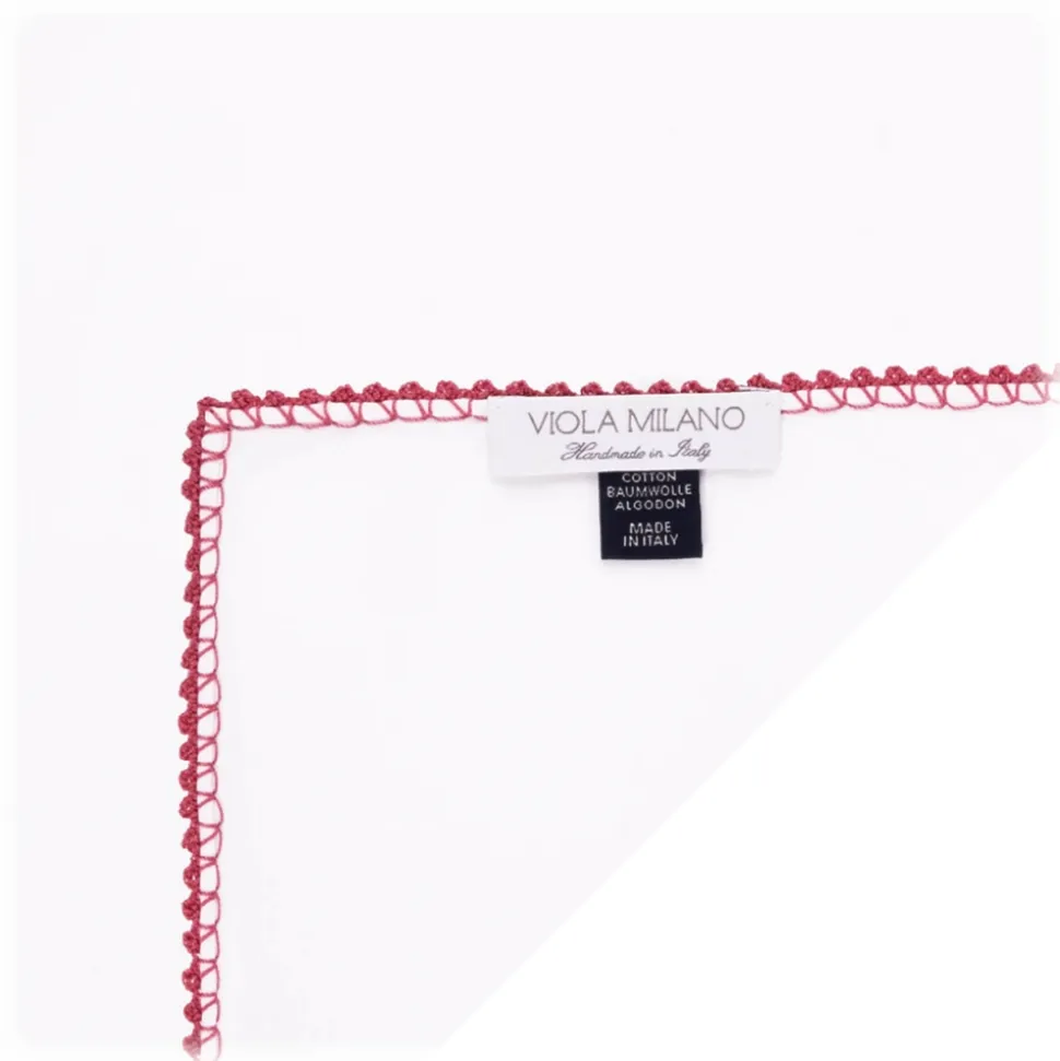 Viola Milano - Pocket Square with Handmade Crochet Edges - Red - Handmade in Italy - Luxury Exclusive Collection - Avvenice