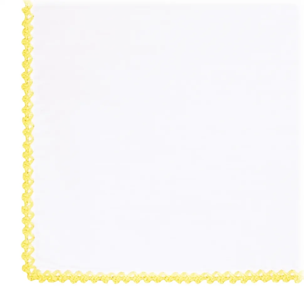 Viola Milano - Pocket Square with Handmade Crochet Edges - Yellow - Handmade in Italy - Luxury Exclusive Collection - Avvenice