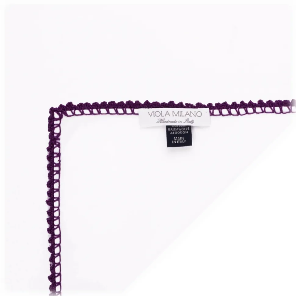 Viola Milano - Pocket Square with Handmade Crochet Edges - Purple - Handmade in Italy - Luxury Exclusive Collection - Avvenice