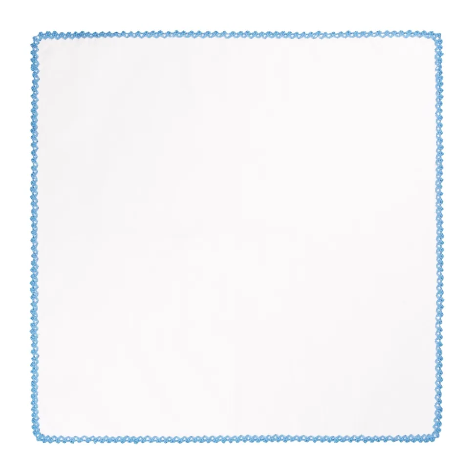 Viola Milano - Pocket Square with Handmade Crochet Edges - Blue - Handmade in Italy - Luxury Exclusive Collection - Avvenice