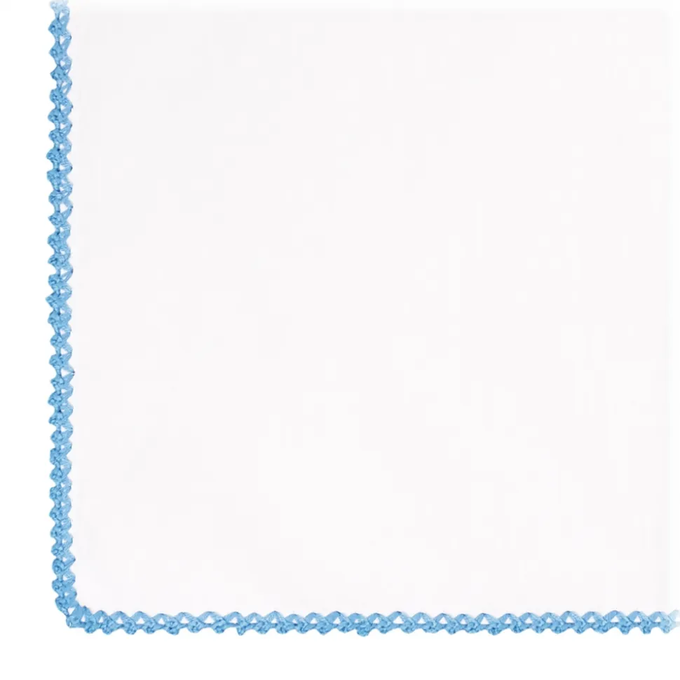 Viola Milano - Pocket Square with Handmade Crochet Edges - Blue - Handmade in Italy - Luxury Exclusive Collection - Avvenice