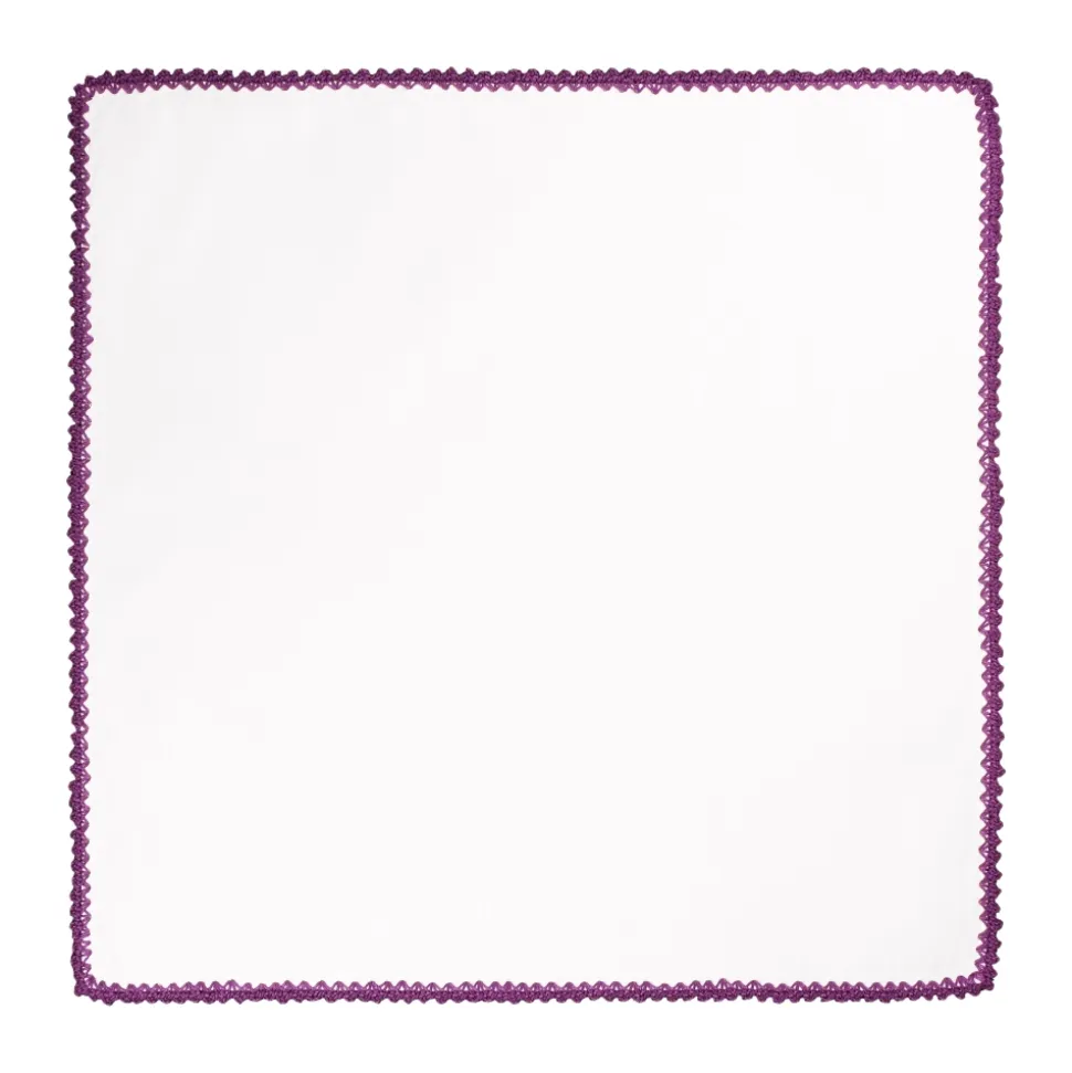 Viola Milano - Pocket Square with Handmade Crochet Edges - Fuschia - Handmade in Italy - Luxury Exclusive Collection - Avvenice