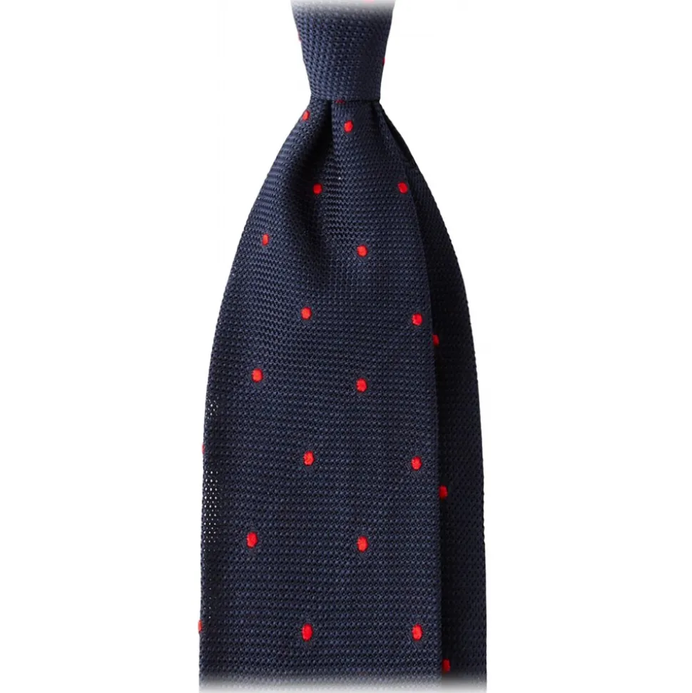 Viola Milano - Polka Dot Grenadine 7-Fold Unlined Tie - Navy/Red - Handmade in Italy - Luxury Exclusive Collection - Avvenice