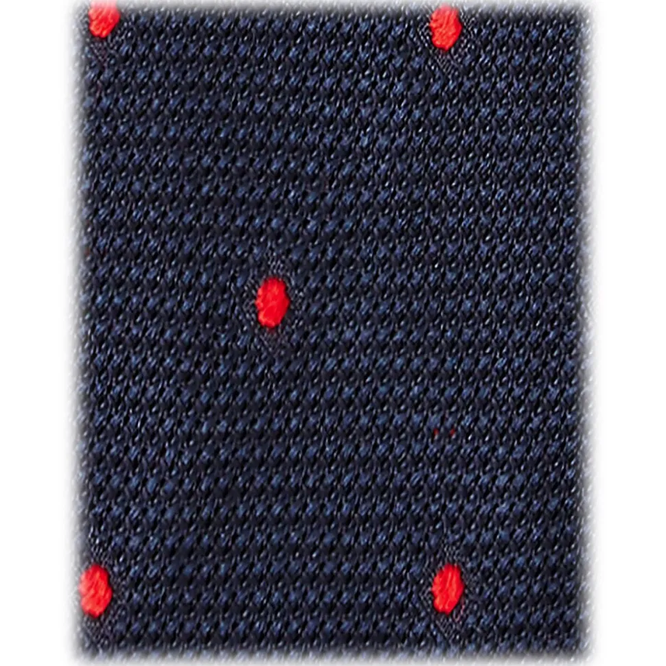 Viola Milano - Polka Dot Grenadine 7-Fold Unlined Tie - Navy/Red - Handmade in Italy - Luxury Exclusive Collection - Avvenice