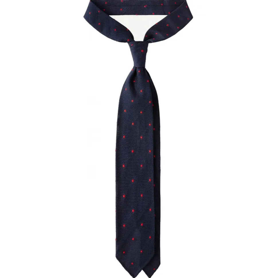 Viola Milano - Polka Dot Grenadine 7-Fold Unlined Tie - Navy/Red - Handmade in Italy - Luxury Exclusive Collection - Avvenice