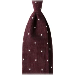 Viola Milano - Polka Dot Grenadine 7-Fold Unlined Tie - Wine/White - Handmade in Italy - Luxury Exclusive Collection - Avvenice