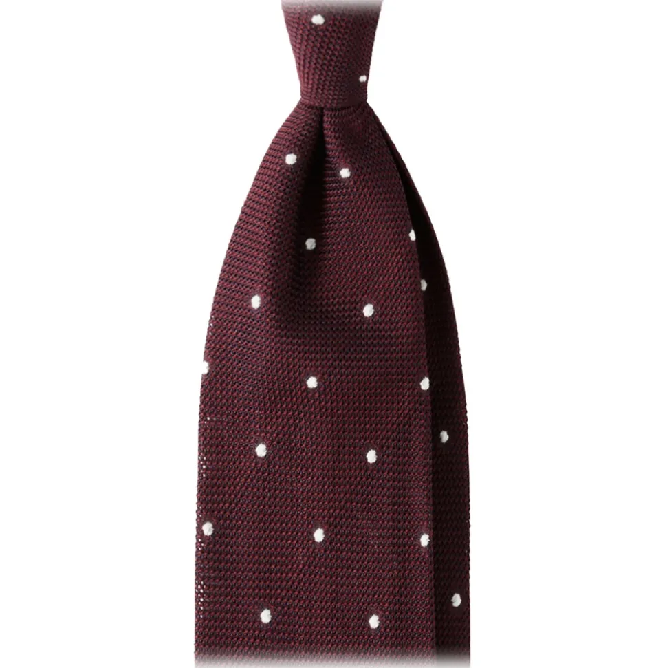 Viola Milano - Polka Dot Grenadine 7-Fold Unlined Tie - Wine/White - Handmade in Italy - Luxury Exclusive Collection - Avvenice