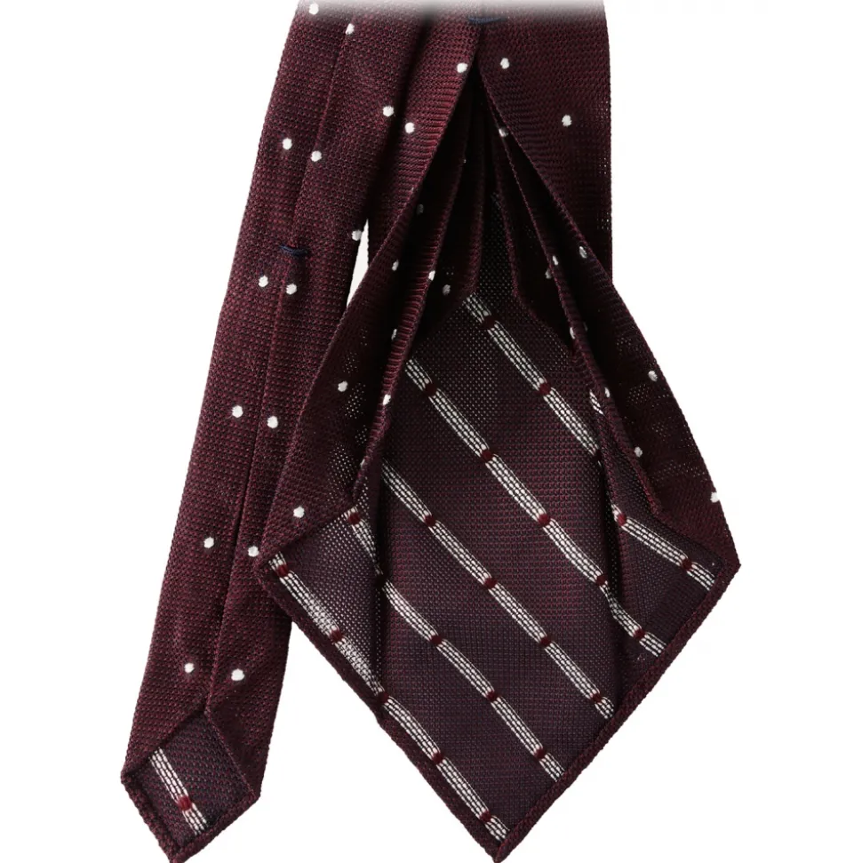 Viola Milano - Polka Dot Grenadine 7-Fold Unlined Tie - Wine/White - Handmade in Italy - Luxury Exclusive Collection - Avvenice