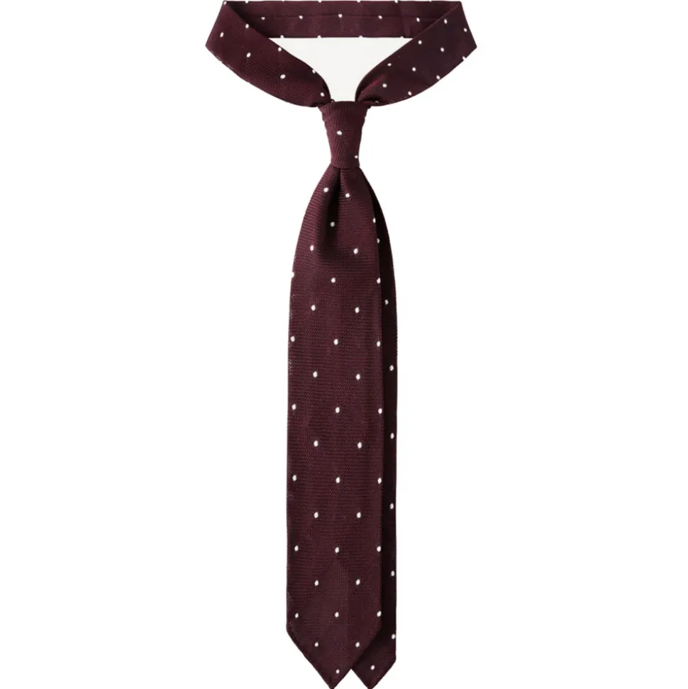 Viola Milano - Polka Dot Grenadine 7-Fold Unlined Tie - Wine/White - Handmade in Italy - Luxury Exclusive Collection - Avvenice