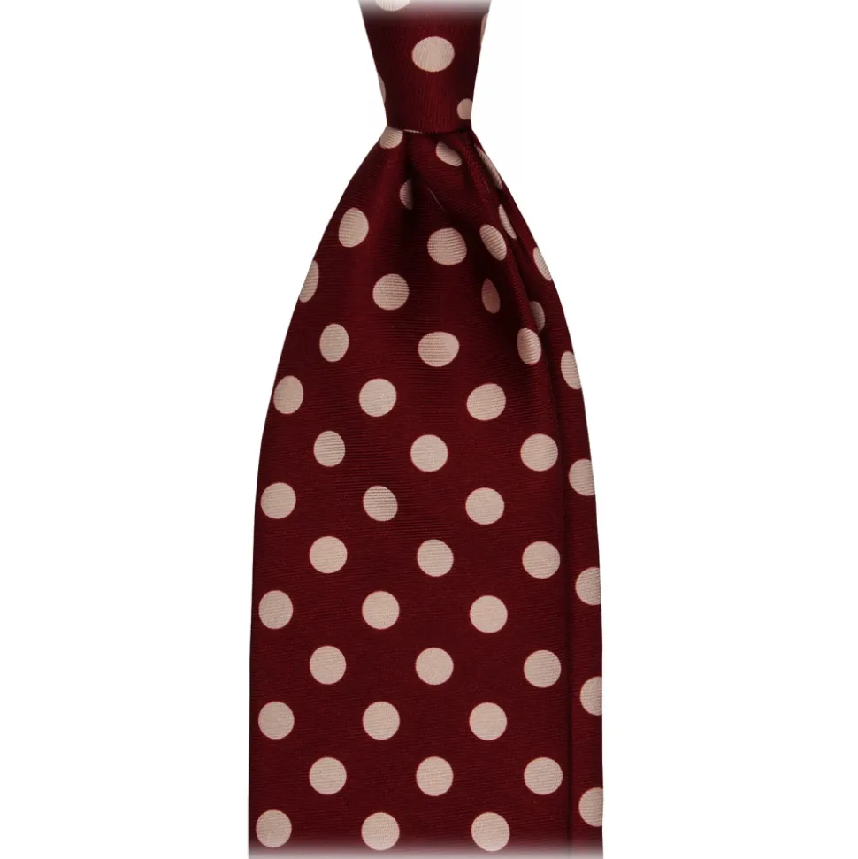 Viola Milano - Polka Dot Handprinted Selftipped Silk Tie - Wine/White - Handmade in Italy - Luxury Exclusive Collection - Avvenice