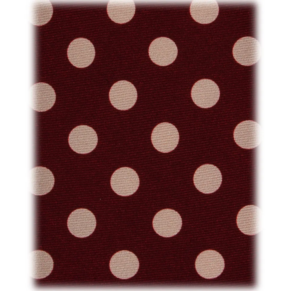 Viola Milano - Polka Dot Handprinted Selftipped Silk Tie - Wine/White - Handmade in Italy - Luxury Exclusive Collection - Avvenice