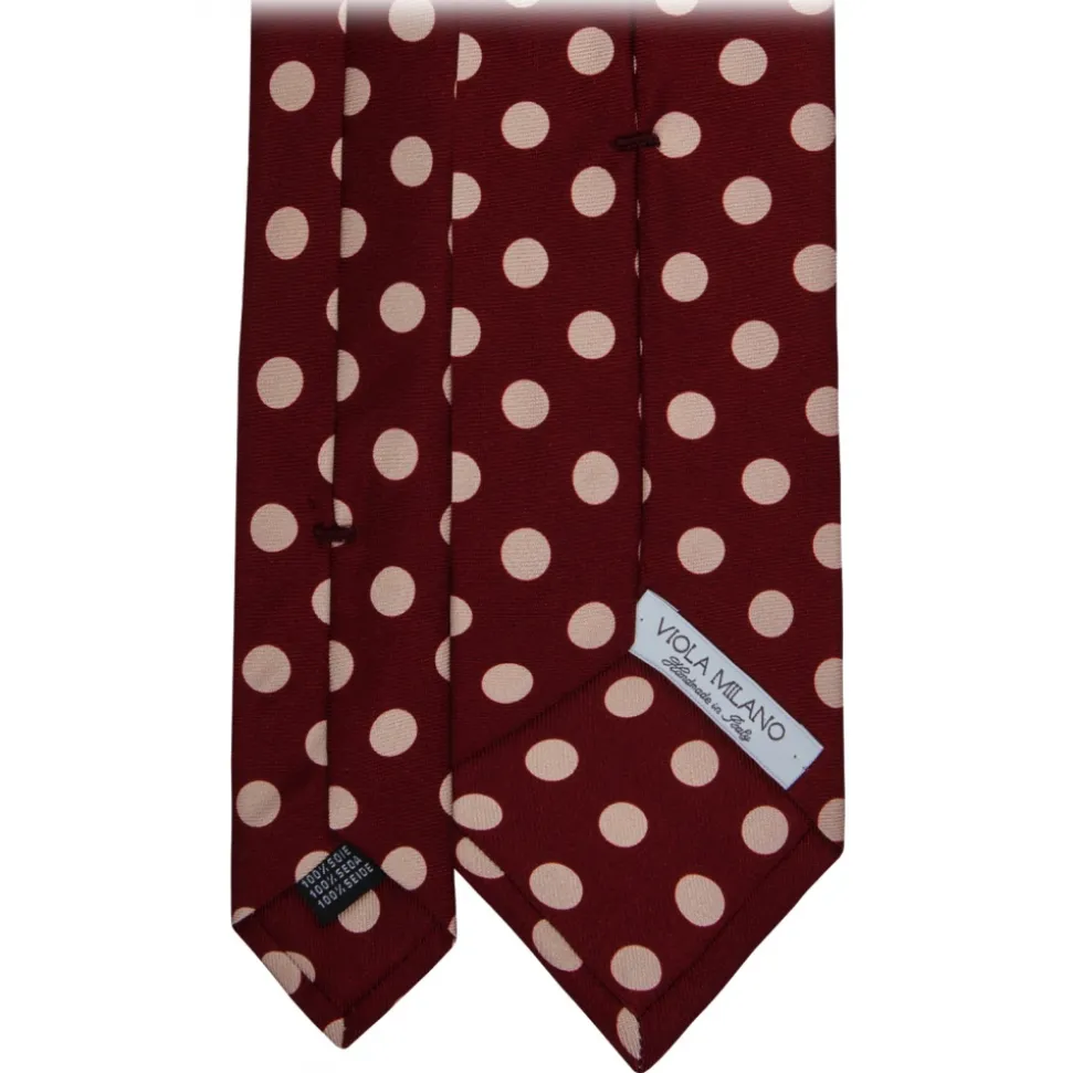Viola Milano - Polka Dot Handprinted Selftipped Silk Tie - Wine/White - Handmade in Italy - Luxury Exclusive Collection - Avvenice