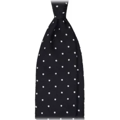 Viola Milano - Polka Dot Handrolled Woven Grenadine/Shantung Tie - Navy/White - Handmade in Italy - Luxury Exclusive Collection - Avvenice