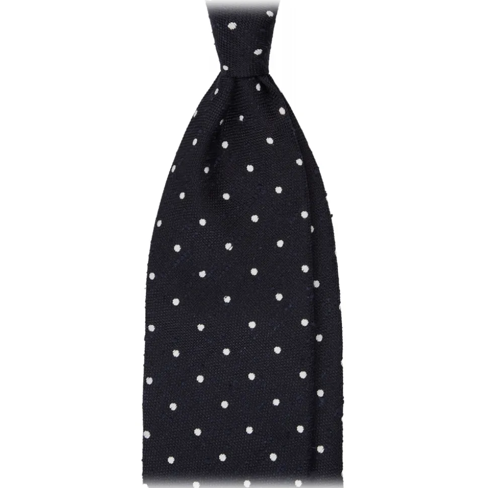 Viola Milano - Polka Dot Handrolled Woven Grenadine/Shantung Tie - Navy/White - Handmade in Italy - Luxury Exclusive Collection - Avvenice