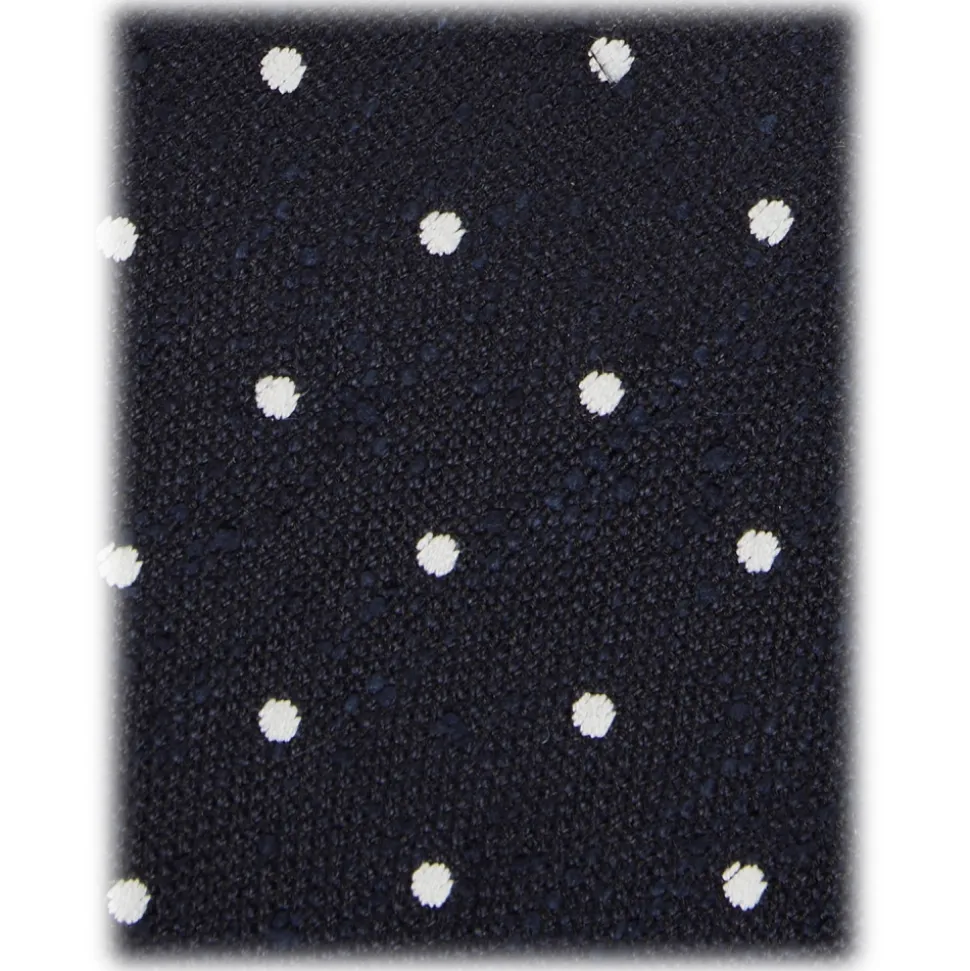 Viola Milano - Polka Dot Handrolled Woven Grenadine/Shantung Tie - Navy/White - Handmade in Italy - Luxury Exclusive Collection - Avvenice