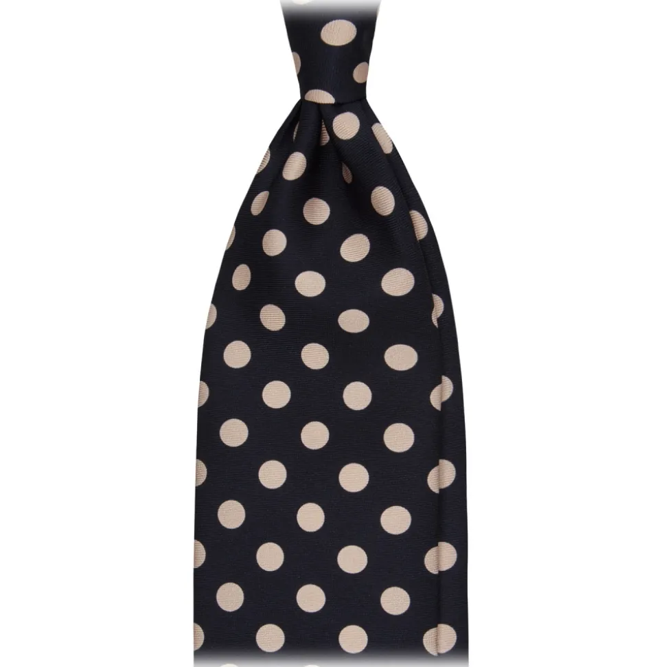 Viola Milano - Polka Dot Handprinted Selftipped Silk Tie - Navy/White - Handmade in Italy - Luxury Exclusive Collection - Avvenice