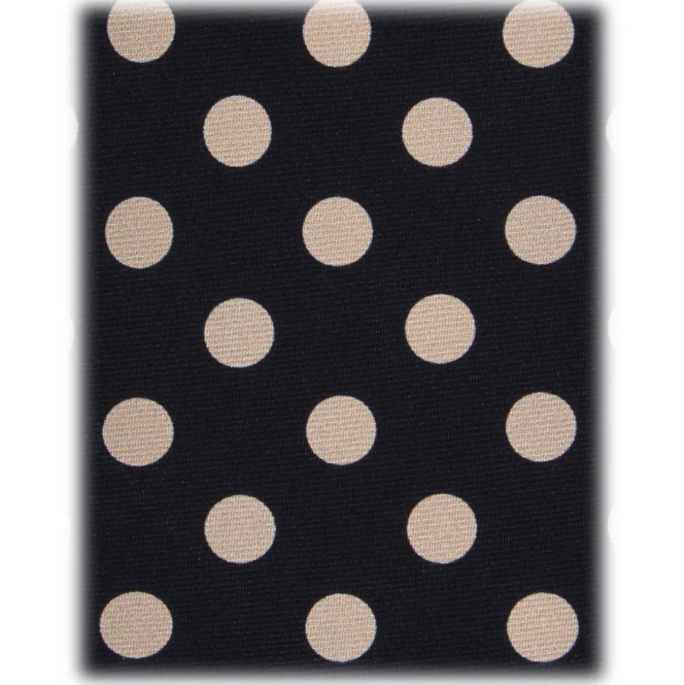 Viola Milano - Polka Dot Handprinted Selftipped Silk Tie - Navy/White - Handmade in Italy - Luxury Exclusive Collection - Avvenice