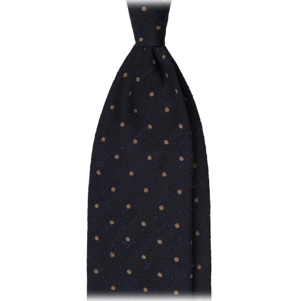 Viola Milano - Polka Dot Handrolled Woven Grenadine/Shantung Tie - Navy/Coffee - Handmade in Italy - Luxury Exclusive Collection - Avvenice