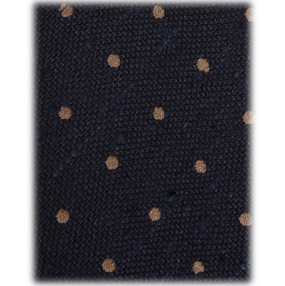 Viola Milano - Polka Dot Handrolled Woven Grenadine/Shantung Tie - Navy/Coffee - Handmade in Italy - Luxury Exclusive Collection - Avvenice
