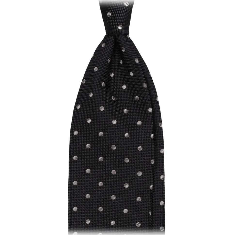 Viola Milano - Polka Dot Handrolled Woven Silk Jacquard Tie - Graphite/White - Handmade in Italy - Luxury Exclusive Collection - Avvenice