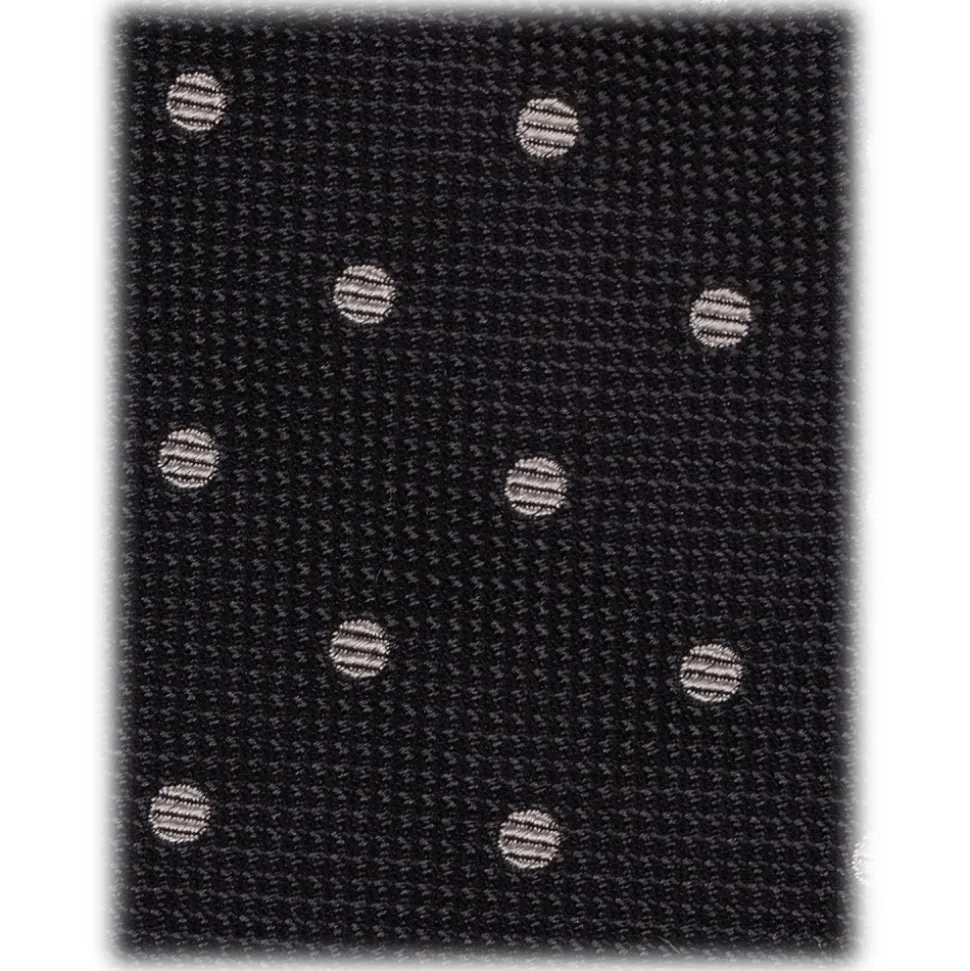 Viola Milano - Polka Dot Handrolled Woven Silk Jacquard Tie - Graphite/White - Handmade in Italy - Luxury Exclusive Collection - Avvenice