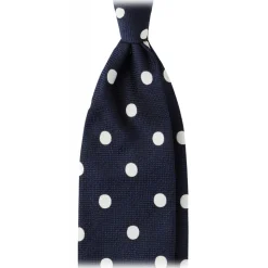 Viola Milano - Polka Dot Handrolled Woven Silk Jacquard Tie - Navy/White - Handmade in Italy - Luxury Exclusive Collection - Avvenice