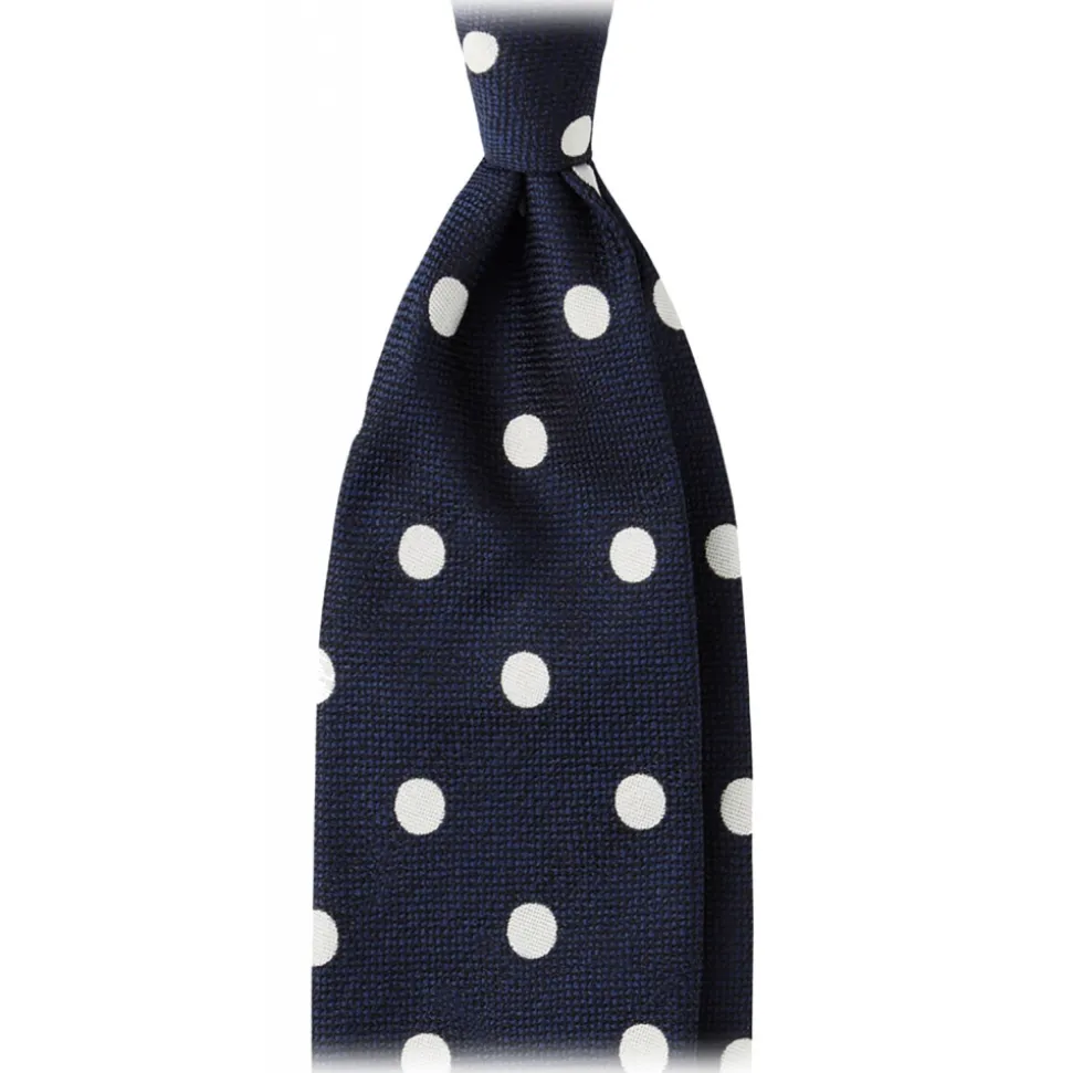Viola Milano - Polka Dot Handrolled Woven Silk Jacquard Tie - Navy/White - Handmade in Italy - Luxury Exclusive Collection - Avvenice