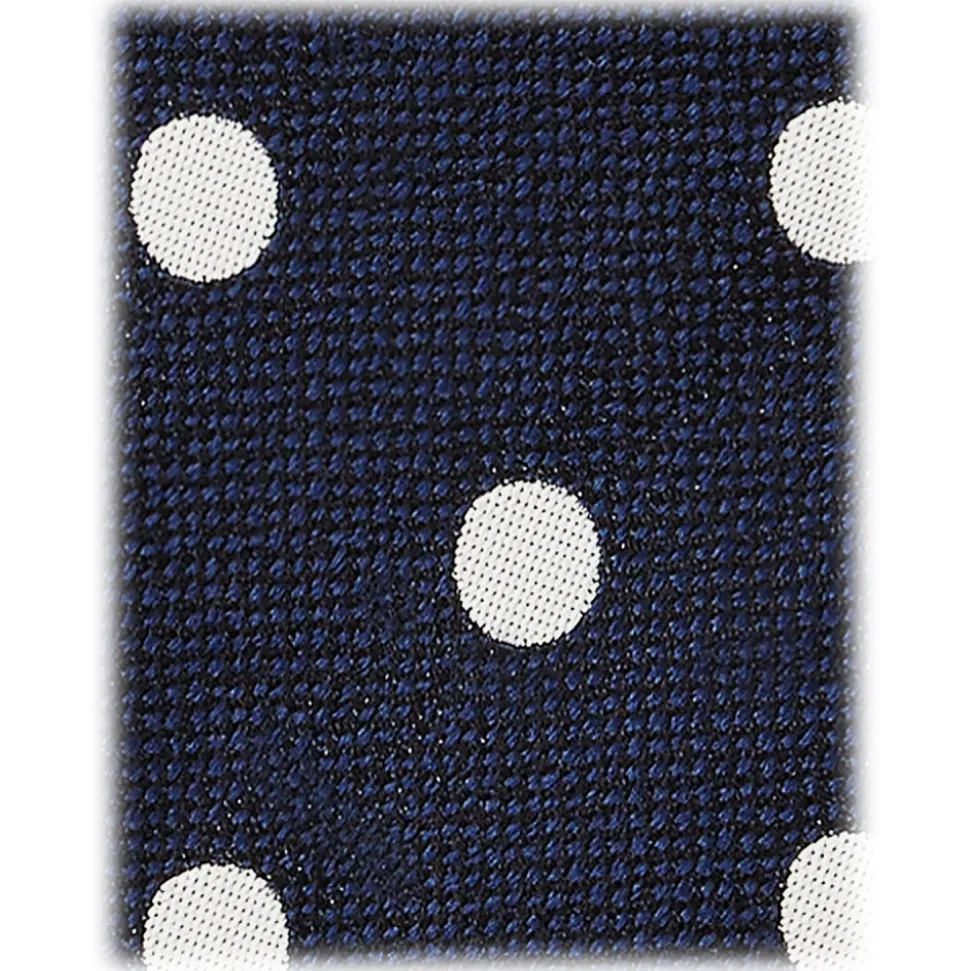 Viola Milano - Polka Dot Handrolled Woven Silk Jacquard Tie - Navy/White - Handmade in Italy - Luxury Exclusive Collection - Avvenice
