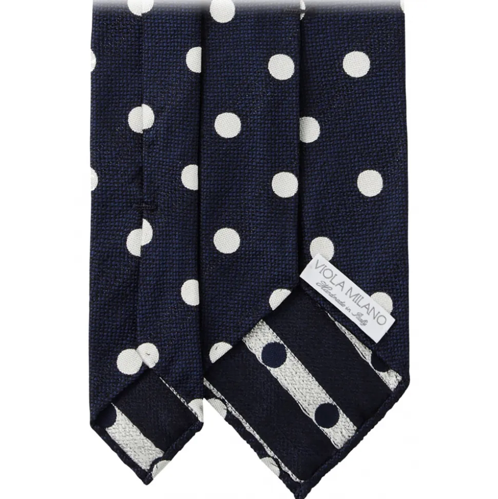 Viola Milano - Polka Dot Handrolled Woven Silk Jacquard Tie - Navy/White - Handmade in Italy - Luxury Exclusive Collection - Avvenice
