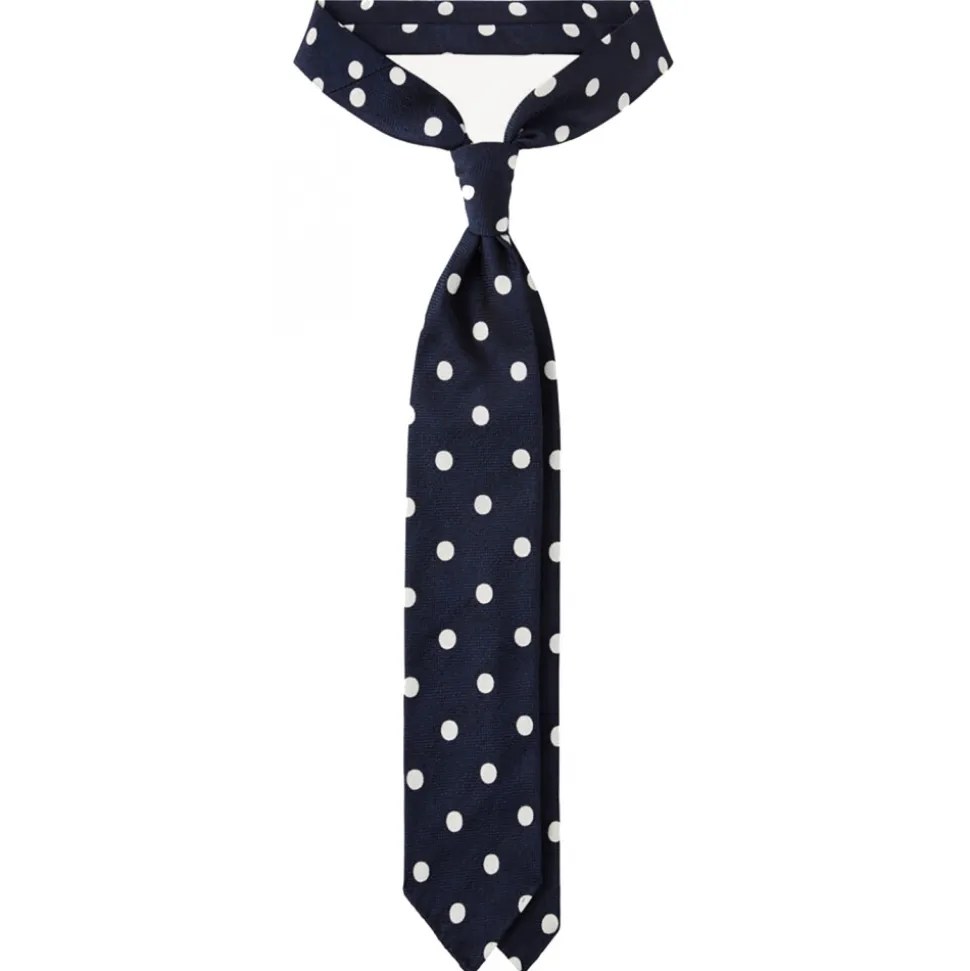 Viola Milano - Polka Dot Handrolled Woven Silk Jacquard Tie - Navy/White - Handmade in Italy - Luxury Exclusive Collection - Avvenice