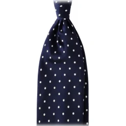 Viola Milano - Polka Dot Handrolled Woven Silk Jacquard Tie - Navy/White - Handmade in Italy - Luxury Exclusive Collection - Avvenice