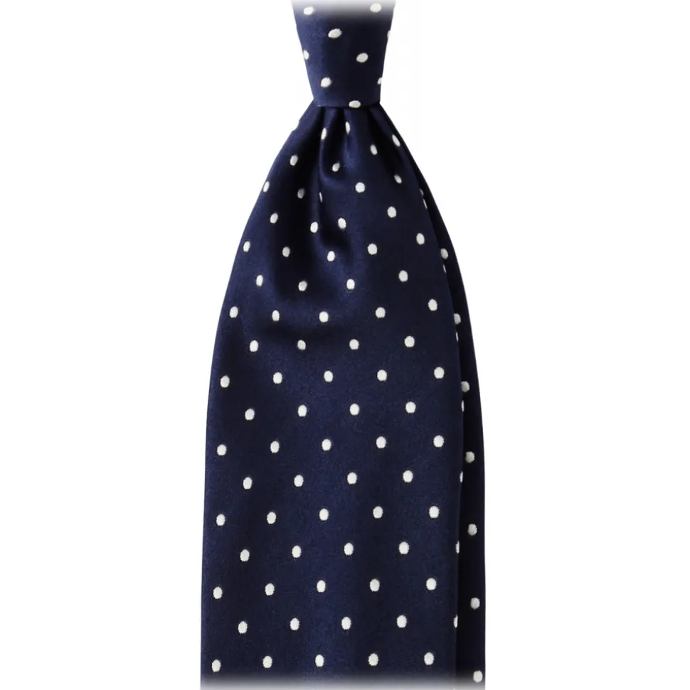 Viola Milano - Polka Dot Handrolled Woven Silk Jacquard Tie - Navy/White - Handmade in Italy - Luxury Exclusive Collection - Avvenice