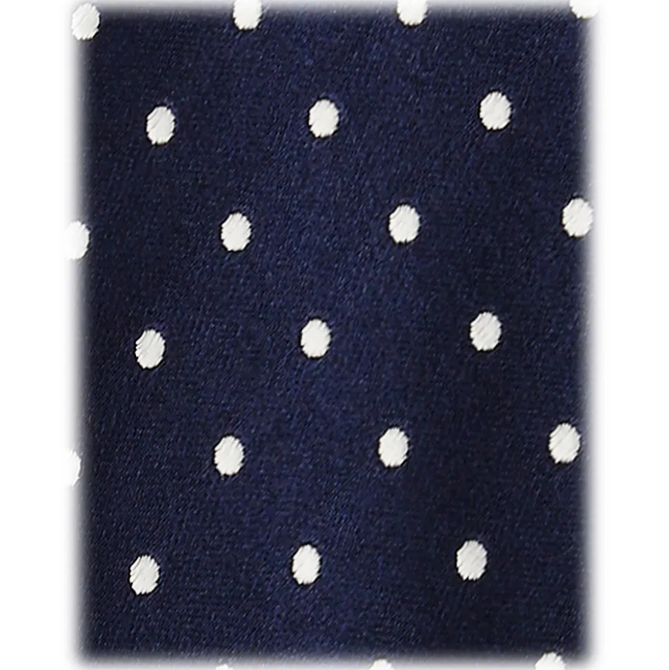 Viola Milano - Polka Dot Handrolled Woven Silk Jacquard Tie - Navy/White - Handmade in Italy - Luxury Exclusive Collection - Avvenice