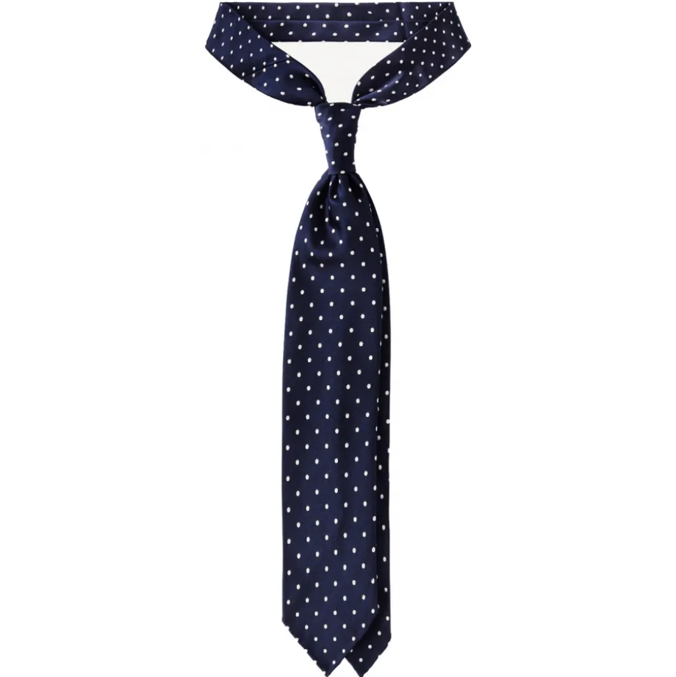 Viola Milano - Polka Dot Handrolled Woven Silk Jacquard Tie - Navy/White - Handmade in Italy - Luxury Exclusive Collection - Avvenice