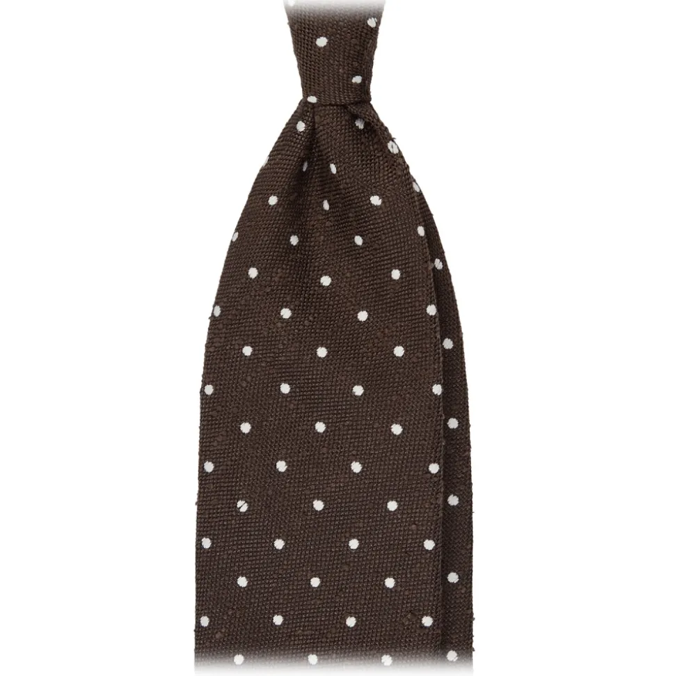 Viola Milano - Polka Dot Handrolled Woven Grenadine/Shantung Tie - Brown/White - Handmade in Italy - Luxury Exclusive Collection - Avvenice
